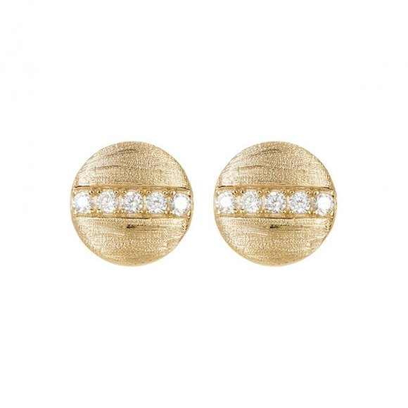NEW ADORNIA Fine Pave Line 14k Gold Vermeil Round Disc Textured Circle Stud